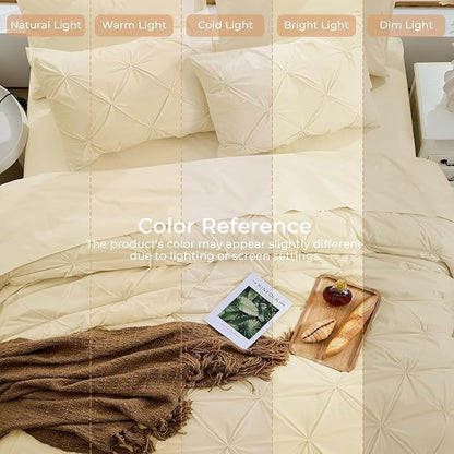 Sasttie Twin Comforter Set, 5-Piece Bed in a Bag, Pintuck Bedding Sets for All Season, Includes Comforter, Flat Sheet, Fitted Sheet, Pillowcase and Pillowsham, Pale Yellow