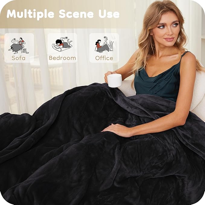 Electric Heated Blanket Twin Size 62"×84", Breathable & Luxurious Flannel, Soft Warm Gift with Over-Heat Protection, 4 Heating Levels & 10 H Auto Shut Off, Machine Washable，Dark Grey