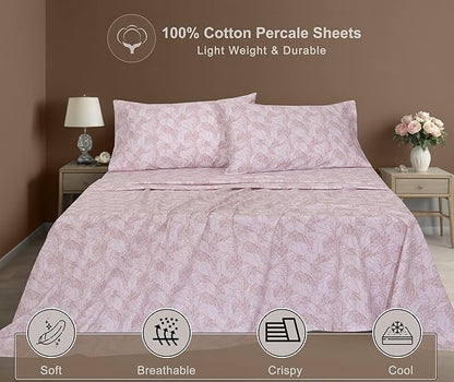 ZOYER 100% Cotton Sheets – Split King Size Percale Bedding, Cooling & Breathable, Durable with a Crisp, Soft & Comfortable Feel, 16" Deep Pocket, 5-Piece Set, Negative Print