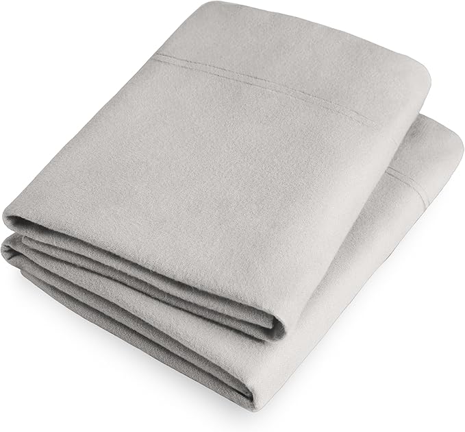 Bare Home Flannel Standard Pillowcases Set of 2-100% Cotton - Velvety Soft & Cozy - Double Brushed Heavyweight Flannel Pillowcases (Standard Pillowcase Set of 2, Light Grey)
