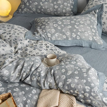 mixinni Leopard Duvet Cover King Size, Premium Yarn-Dyed Jacquard Cotton Duvet Cover with Grey Leopard Print, Farmhouse Bedding Set with 2 Pillowcases Perfect for Him and Her-(King Size, Grey)