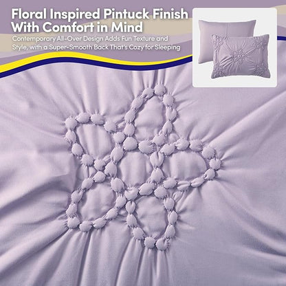 Floral Pintuck Comforter Set Twin Size – Bed in a Bag with Sheets, Pillowcases & Shams – Soft Stylish Sports Bedding – All Season Boys Basketball Bed Set