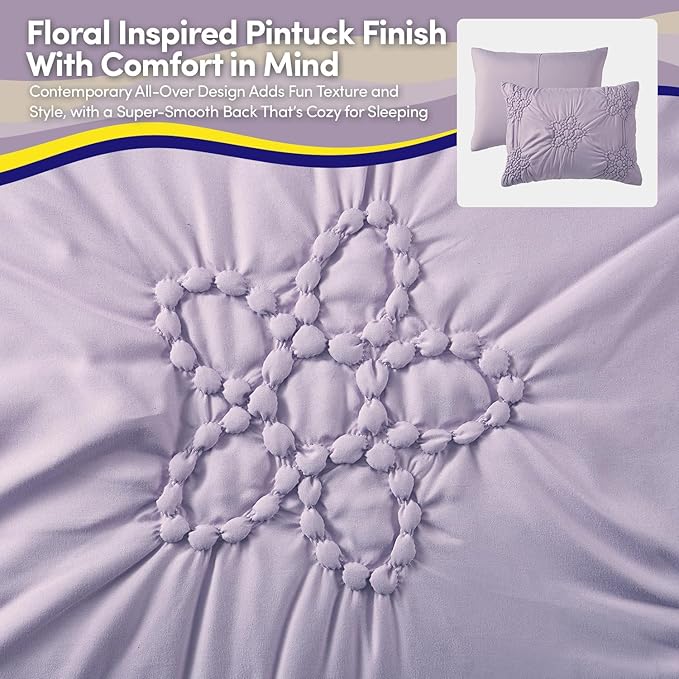 Floral Pintuck Comforter Set Full Size – Bed in a Bag with Sheets, Pillowcases & Shams – Soft Stylish Sports Bedding – All Season Boys Basketball Bed Set