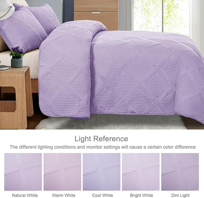 Exclusivo Mezcla Oversized King Quilt Set- Lilac Cal King Quilts Bedding Set with 2 Pillow Shams, Modern Bedspread with Striped Pattern, Soft Lightweight Bedspreads Coverlets for All Seasons