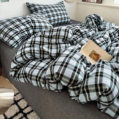 Vintage Grey White Buffalo Plaid Duvet Cover Full Size Modern Soft 3 Piece Washed Cotton Bedding Set Soft Breathable Plaid Comforter Cover Farmhouse Checkered Grid Duvet Cover Gingham Bedding Set