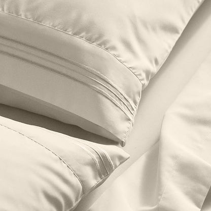 Mellanni King Sheet Set - 6-Piece Iconic Collection Bedding, (Including 4 Pillowcases), 21-Inch Extra Deep Pocket, Easy Care, Ultra Soft, Cooling Sheets, Brushed Microfiber - Golden Ivory