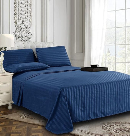 Elegant Comfort Best, Softest, Coziest 6-Piece Sheet Sets! - 1500 Premier Hotel Quality Luxurious Wrinkle Resistant 6-Piece Damask Stripe Bed Sheet Set, California King Navy Blue