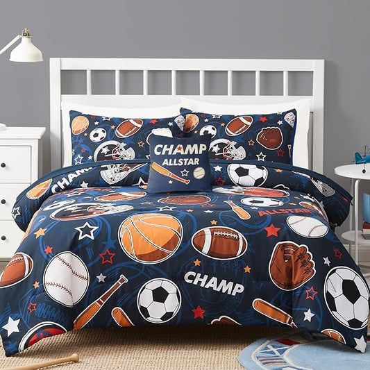 Kids Comforter Set Full Size for Boys, Glow in The Dark Ball Games Bedding Set 1 Comforter, 1 Decor Pillow, 2 Pillow Shams