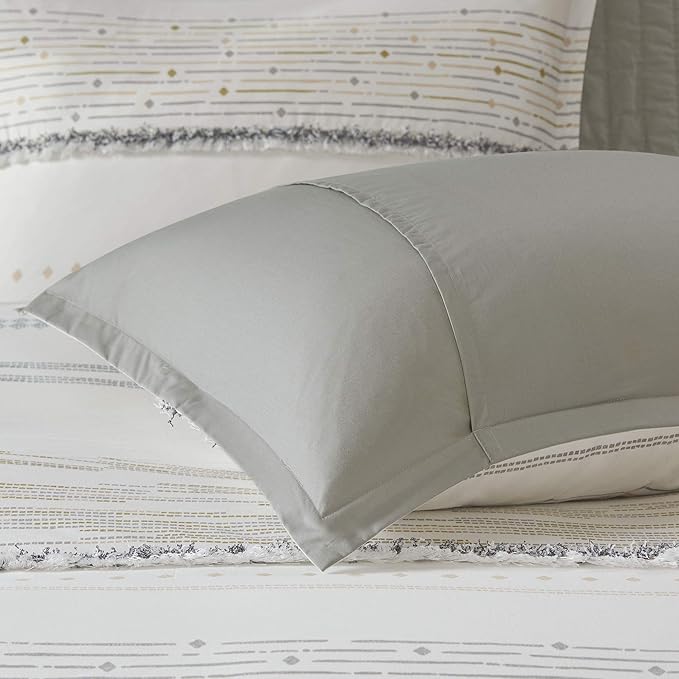 INK+IVY Nea 100% Cotton Duvet Set Mid Century Modern Design, All Season Comforter Cover Bedding Set, Matching Shams, King/Cal King, Stripes Teasel Ivory 3 Piece