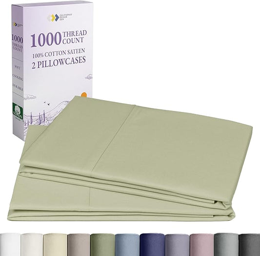 California Design Den King Pillow Cases Set of 2-1000 Thread Count Sateen, Soft and Thick 100% Cotton King Pillow Covers, Durable - Sage Green