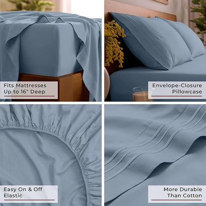 Mellanni Queen Sheets Set - 4 PC Iconic Collection Bedding - Hotel Luxury, Extra Soft, Cooling Bed Sheets - Wrinkle, Fade, Stain Resistant (Queen, Blue Hydrangea)