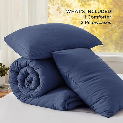 Bedsure Oversized Queen Comforter Set, Navy Soft Prewashed Bedding for All Seasons, 3 Pieces GentleSoft™ Bed Set, 1 Lightweight Comforter (98"x98") and 2 Pillowcases (20"x26")