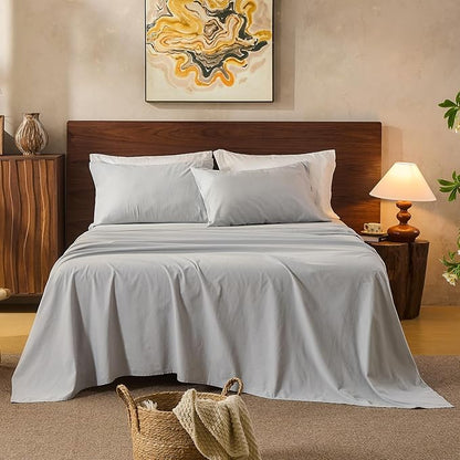 100% Linen Sheets California King Size,Breathable & Durable 4-Piece Bed Flax Sheet Set,Soft All-Season Bedding for Hot Sleepers 16" Deep Pocket Oeko-TEX Certified,（Cal King, Grey）