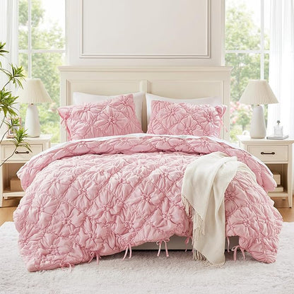 Intelligent Design Queen Comforter Set – Pink Lily Puffy Floral Shabby Chic Boho Bedding, Ultra-Soft, Lightweight & All-Season, Full/Queen
