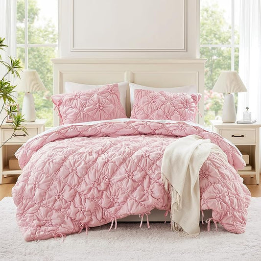 Intelligent Design King Comforter Set – Pink Lily Puffy Floral Shabby Chic Boho Bedding for Girls, Ultra-Soft, Lightweight & All-Season, King/Cal K