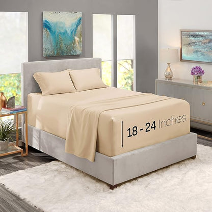 Nestl Twin XL Size Sheet Set, 4 Piece Extra Deep Pocket (18-24 inches), Microfiber, Hotel Luxury, Soft, Breathable, Wrinkle-Free, Easy to Care, Beige Cream