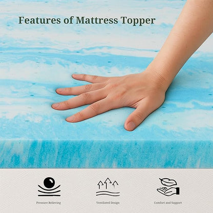 Memory Foam Mattress Topper King - 2 Inch Gel Infused Bed Toppers, Pressure Relief Mattress Pad, CertiPUR-US Certified