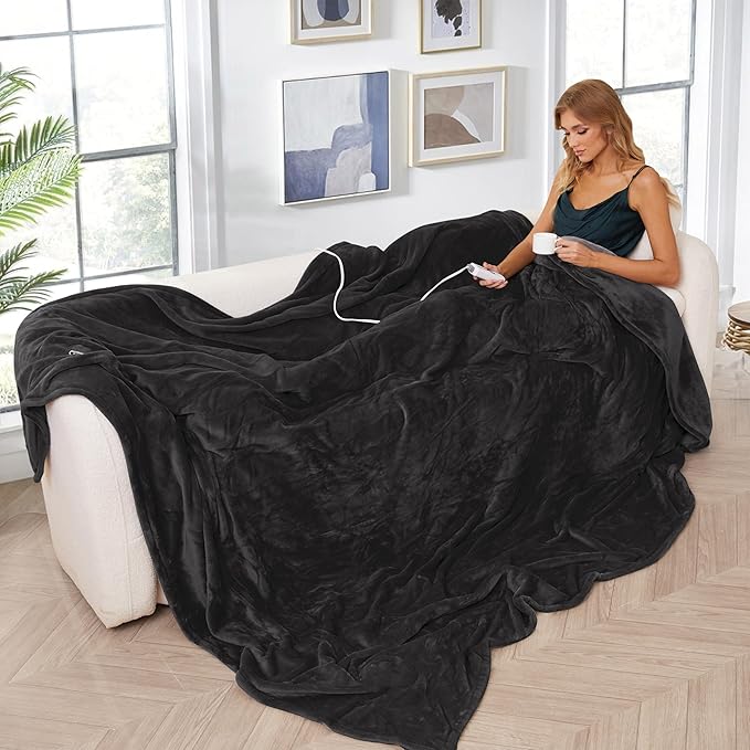 Electric Heated Blanket Queen Size 84"x90", with Dual Control Breathable & Luxurious Flannel, with 4 Heating Levels & 10 Hours Auto-Off, Fast Heating, Machine Washable, for Bedding -Dark Grey