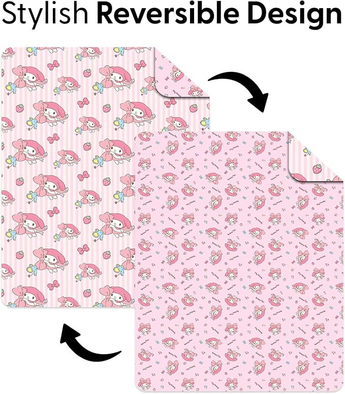 Northwest Sanrio My Melody Stripes Quilted Throw, Kawaii Comfy Reversible Throw, Gift for Anime Fans, Soft & Cozy for Chair or Couch, 60 x 80 inches