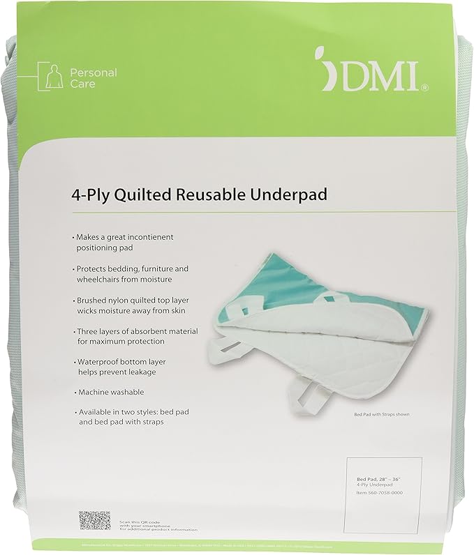DMI Waterproof Sheet to be Used as a Bed Pad, Bed Liner, Mattress Protector, Pee Pad, Furniture Cover or Seat Protector with Quilted Slide Sheet and 4 Layers of Protection, Without Straps, 28 x 36