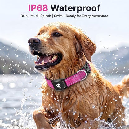 GPS Dog Collar Tracker 2-in-1,Reflective Waterproof Pet Collar,iOS-Only,No Monthly Fees,Unlimited Range,Dog Tracking Collar Pet Tracker,for Small Medium Large Dogs(XS (10.5"-13.5"), Hot Pink)