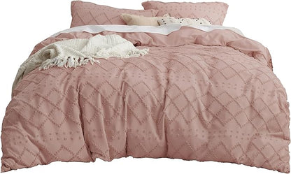 Bedsure Boho Duvet Cover Queen Size - Pink Breathable & Soft Boho Bedding, Machine Washable Comforter Cover for All Seasons, Includes 1 Duvet Cover 90"x90" with 2 Pillow Shams & Zipper Closure
