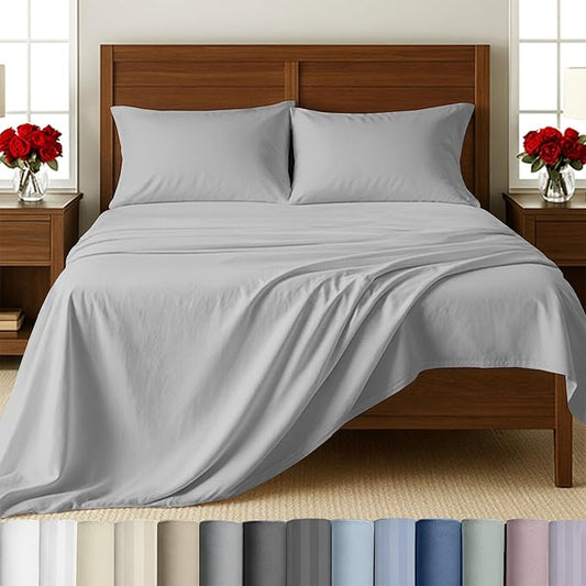 California Design Den Twin XL Bed Sheet Set, Soft 100% Cotton Sheets, Deep Pocket Twin XL Sheet Sets, 500 Thread Count Sateen, Premium Quality Sheets Set, Twin XL Sheets - Light Grey