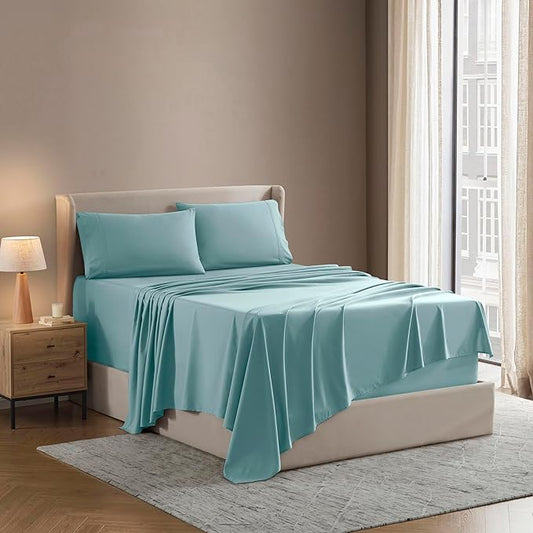 Nestl Short Queen Sheet Set - 1800 Ultra-Soft Microfiber - Double Brushed - Deep Pockets - Easy Fit - 4 Piece Set - Bed Sheets (Short Queen, Light Blue)