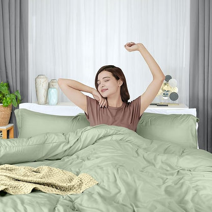 Utopia Bedding Duvet Cover Queen Size - 3 Piece with Zipper Closure - 1 Comforter Cover 90X90 Inches & 2 Pillow Shams 20X26 Inches (Sage) Comforter Not Included
