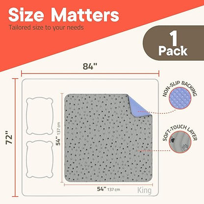 Washable Underpads 54"x54" ( Pack of 1) – Reusable Waterproof Bed Pads for Pets, Kids & Elderly, Extra Heavy Absorbent Incontinence Training & Bedwetting Pads, Non-Slip TPU Backing, Grey & Blue