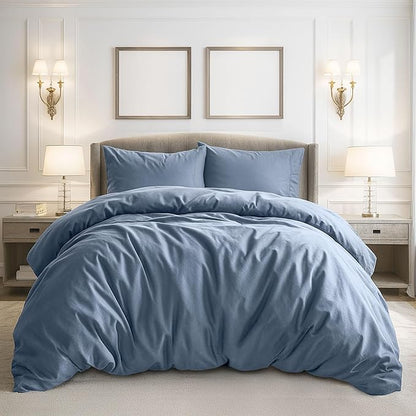 Pure Bedding Duvet Cover Twin/Twin XL Size - 2 Pieces Extra Soft Bedding Set, Includes 1 Twin Duvet Cover 68x90 Inches with Zipper Closure & 1 Pillow Sham, Comforter Not Included, Ash Blue