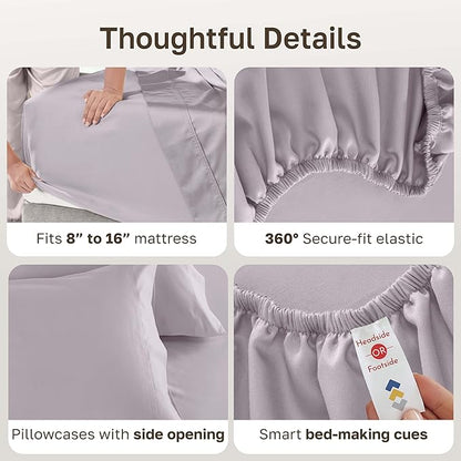 California Design Den - Luxury Full Size Sheet Set - 100% Cotton, 600 Thread Count Deep Pocket Full Size Bed Sheets, Sateen Weave - Lavender