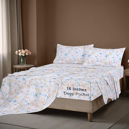 ZOYER 100% Cotton Sheets – Split King Size Percale Bedding, Cooling & Breathable, Durable with a Crisp, Soft & Comfortable Feel, 16" Deep Pocket, 5-Piece Set, Summer Spring