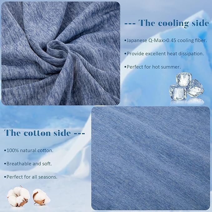 CHOSHOME Cooling Pillow Cases Zipper Pillow Covers Q-Max > 0.45 Zippered Pillowcases for Hot Sleepers, Soft, Breathable, Skin-Friendly, 2 Pack (King, 20"x36", Blue)