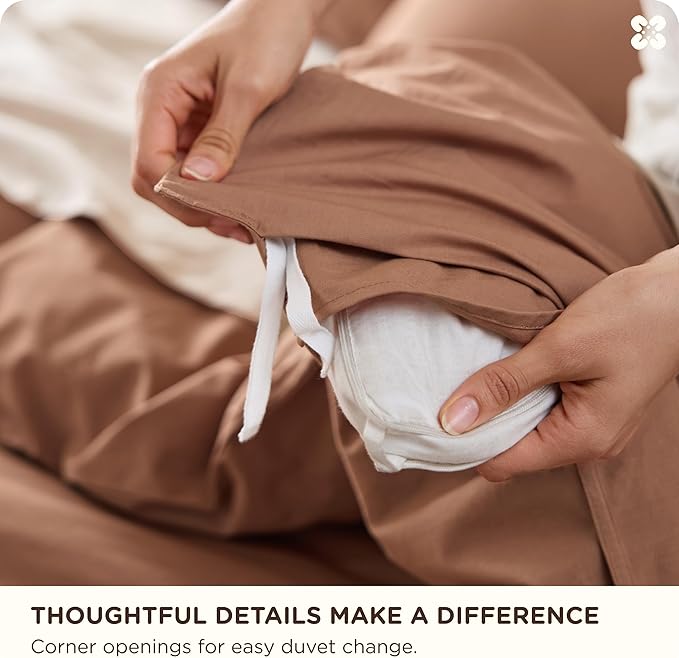 Bedsure Cotton Duvet Cover Queen - Luxury Slub Weave 100% Cotton Duvet Cover Set, PureWoven Bedding Set with a Linen Like Textured, Easy Change, Mocha Mousse, 90" x 90"