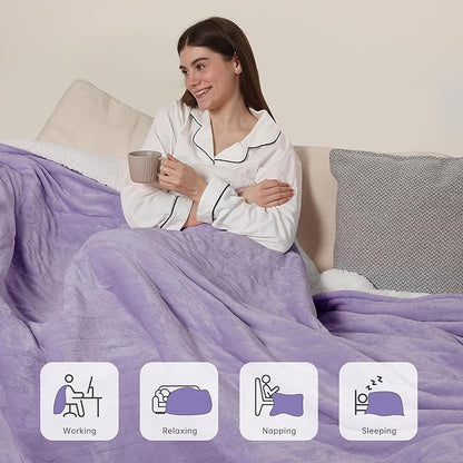 ESTINGO Electric Blanket Twin Size, 62"x84" Twin Heated Blanket with Overheating Protection and ETL Certification, Super Cozy Soft Flannel and Sherpa with 5 Levels & 10 Hours Auto Off, Lavender Violet