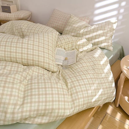 Plaid Full Size Duvet Cover Set Brown Cotton Comforter Cover Full Size Double Gauze Soft Boho Cute Duvet Cover with Hidden Zipper Chic Cottage Core Bedding Set Vintage Duvet Protector