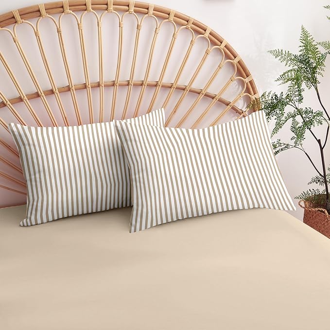 Nayoroom Tan Striped Duvet Cover Queen Size Light Brown Stripe Duvet Cover Dorm Bedding Set 3 Pieces Soft Lightweight Washed Microfiber Farmhouse Bedding Set Gifts for Women Men