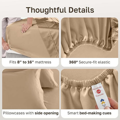 California Design Den California King Sheets, 600 Thread Count 100% Cotton Sateen California King Sheet Set with Deep Pockets, Soft Hotel-Quality Bedding Sheets & Pillowcases (Golden Tan)