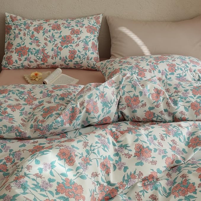 Floral XL Twin Comforter Set Down Alternative Girls Bedding Set Lightweight Breathable Cotton Fluffy Bedding Comforter Sets Boho Patterned Aesthetic Farmhouse Bed Comforter with 2 Pillowcases