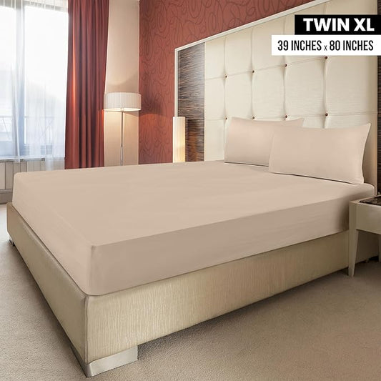 Utopia Bedding Twin XL Fitted Sheets - Bulk Pack of 2 Bottom Sheets - Soft Brushed Microfiber - Deep Pockets - Shrinkage & Fade Resistant - Easy Care (Twin XL, Beige)
