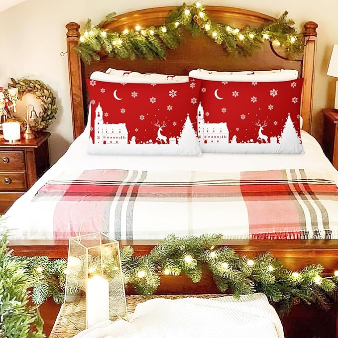 YIYEA Christmas Standard Pillow Cases Set of 2, Ultra Soft Double Brushed Microfiber Pillowcases Standard, Christmas Bed Pillow Covers, Fade Resistant, Easy Slip-On (20"x26")