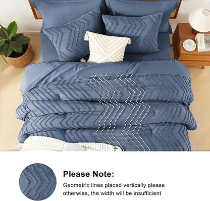 Litanika Super King Plus Size Comforter Set with Sheets Ocean Blue - 7 Pieces Bed in a Bag Oversized King Boho Tufted Complete Bedding Sets with Comforter, Sheets, Pillowcases & Shams