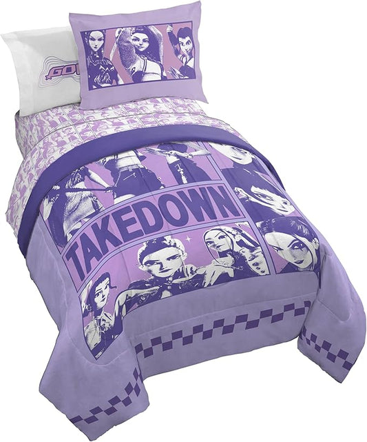 Jay Franco Kids Comforter Set Includes Sheets and Pillow Covers - Soft and Cozy Bed Set for Stylish Room Decor, Official Licensed Bedding, Purple - Kpop Demon Hunters, 5 Piece Twin