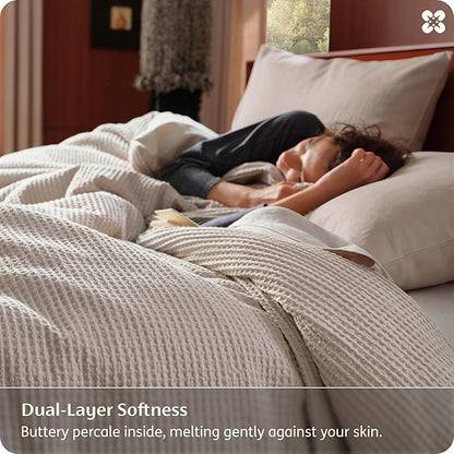 Bedsure Cotton Duvet Cover King Size - 100% Cotton Waffle Weave Linen Duvet Cover, PureWoven Textured Breathable Bedding Comforter Cover for All Season, 1 Duvet Cover Only 104"x90"