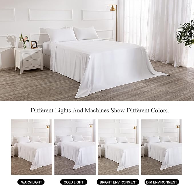 4 Piece Bed Sheet Set (Queen,White) 1 Flat Sheet,1 Fitted Sheet and 2 Pillow Cases,Brushed Microfiber Luxury Bedding with Deep Pockets