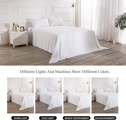 4 Piece Bed Sheet Set (Queen,White) 1 Flat Sheet,1 Fitted Sheet and 2 Pillow Cases,Brushed Microfiber Luxury Bedding with Deep Pockets