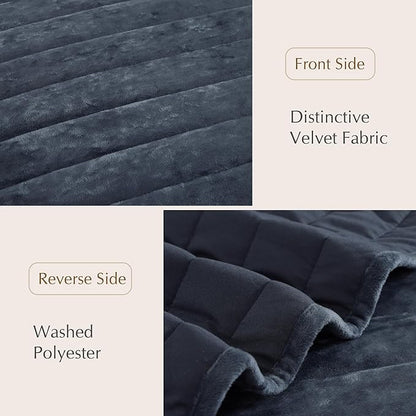 WRENSONGE Velvet King Size Quilt Set-3 Pieces Blue Grey Luxurious Velvet Striped Channel Comforter with 2 Shams, Soft Bedspread Coverlet Quilted Bedding Set for All Season