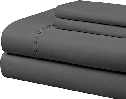 Cathay Home Essentials Ultra Soft Hypoallergenic Wrinkle Resistant Double Brushed Microfiber Bedding Sheet Set, Gray, Full