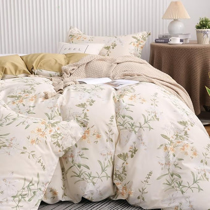 OAITE Duvet Cover Set Twin Size Floral Pattern 600 Thread Count Ultra Soft 100% Long Staple Cotton Duvet Cover Sets 3-PC, Breathable Duvet Cover with Zipper Closure & Corner Ties